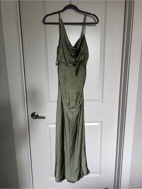 Hello Molly Olive Green Satin Slip Maxi Dress